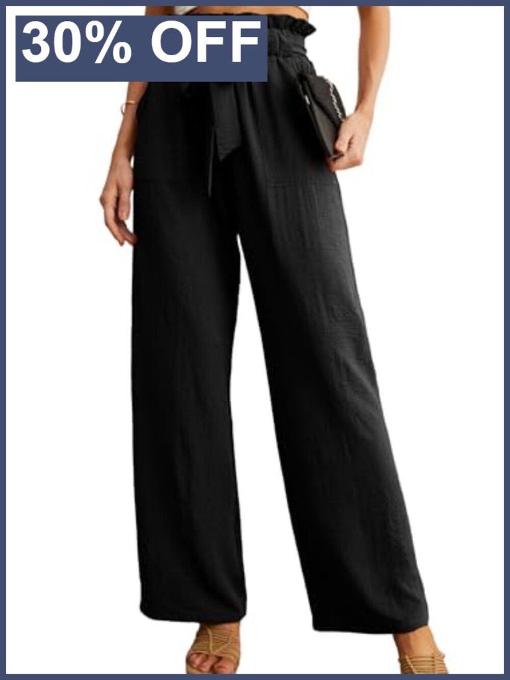 Women High Waist Palazzo Pants Wide Leg Adjustable Knot Ankle Trousers